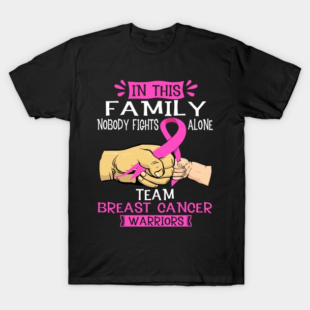 In This Family Nobody Fights Alone Team Breast Cancer Warrior Support Breast Cancer Warrior Gifts T-Shirt by ThePassion99